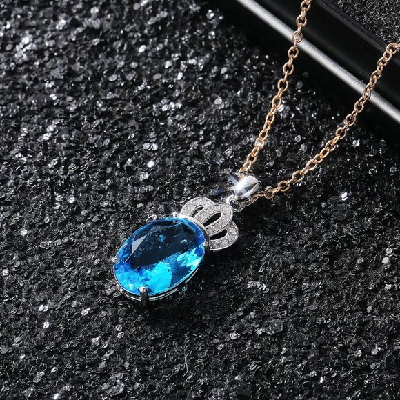 💎 Oval Gemstone Crown Silver Plated Pendant Necklace for Women, EVGG1114 - Picture 4 of 5
